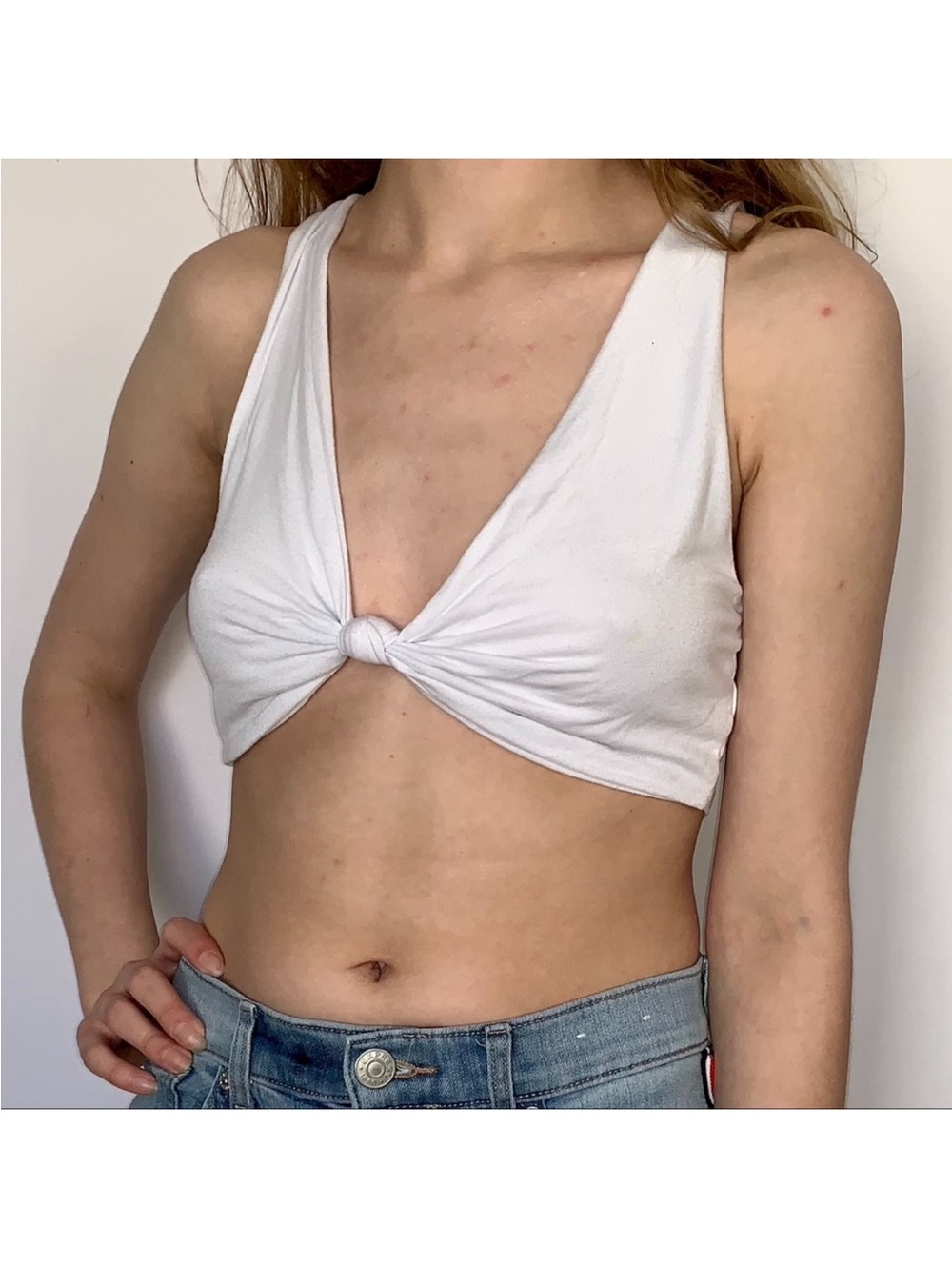 White Knot Front Crop Tank Top - Women
